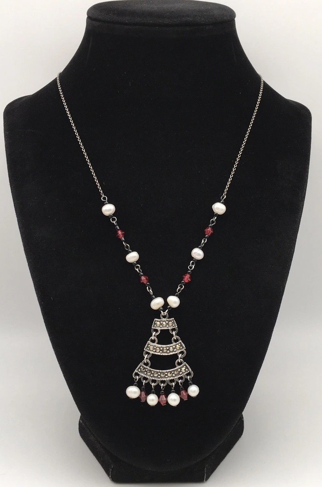 Vintage Sterling Silver MARSALA CO Marcasite Bar Necklace 16-18” 925 11g #97