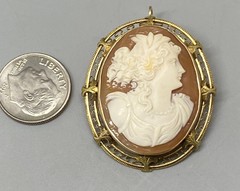 10k Yellow Gold Filigree Antique Fabulously Well Carved Cameo Pendant Pin 6.6g