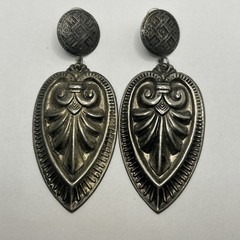 3.5” VTG Silver-tone Oversized Sacred Hearts Ornate Dangle Drop