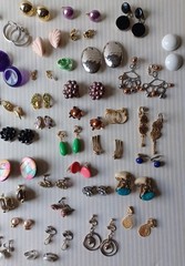 Lot 63 Pair Vintage Clip Screw Back Earrings Mixed Materials Tones Some Wear