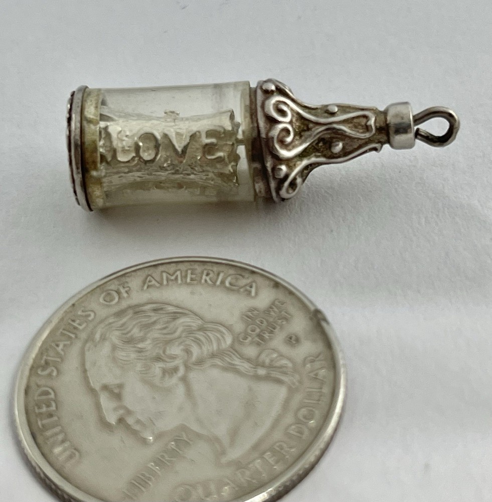 Vintage Retro Era English Love Letter in Lucite Bottle Sterling Bracelet Charm