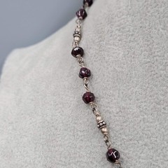 Vintage Silpada Dainty Sterling Silver Faceted Garnet Bead Necklace 16″-18″