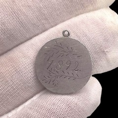 Antique Estate 925 Sterling Etched Engraved 1892 ~ Farrie Charm Pendant, .75″