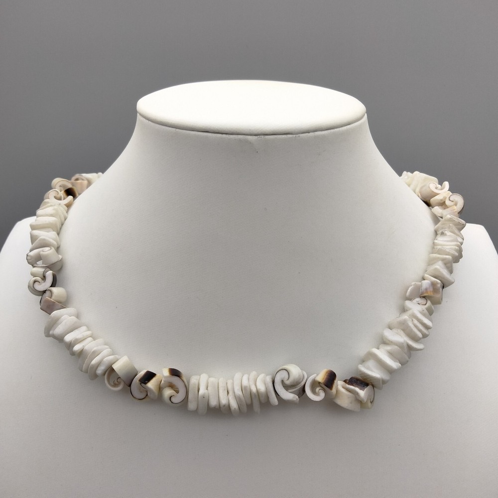 MermaidCore Mermaid Puka Curled Shell Chip Statement Necklace 17″ VTG Beach Surf
