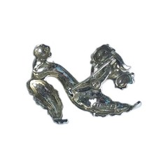Signed Silver Toned Vintage French Poodle Dog Red Rhinestone Eyes Brooch Pin 2″