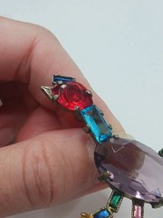 1940s Pot Metal Bird Brooch Rhinestone Figural fruit salad purple glass Vintage