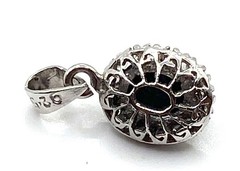 Vintage Sterling Silver Black Onyx & CZ Oval Pendant 7/8” Long