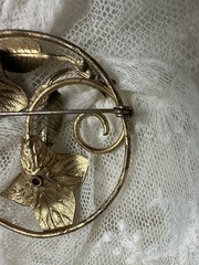 Antique 1920s Large Gold Washed Art Nouveau Art Deco Brooch Ice Blue