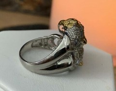 Thai White & Yellow Gold Vermeil Tanzanite & Rhodolite Garnet Snow Leopards Ring