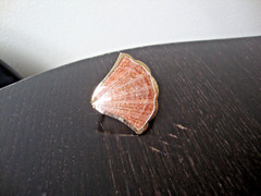 VTG HANDMADE NATURAL LACQUERED SEASHELL GOLD PLATED HINGED DRESS/SCARF CLIP