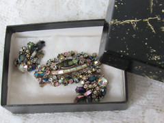 Vintage Hollycraft 1956 Brooch / Pin & Clip-on Earrings- Multicolored FREE SHIPP