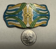 Gorgeous Antique Deco Large Sterling Blue Green White Yellow Enamel C-Clasp Pin