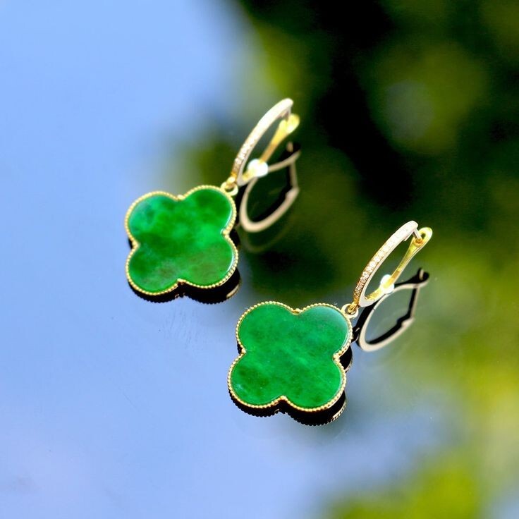 Antique Flower Natural Green Jade Flower Unique Cut Dangle Earring Silve 925