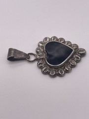Vintage Sterling Silver Black Onyx Heart Pendant Southwestern Style Signed