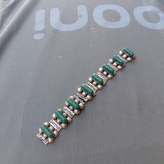Vintage Antique Mexican Silver w/ Green Onyx Bracelet needs repair 1930s