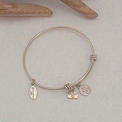 VINTAGE LA STERLING SILVER ADVENTURE FOOTPRINTS LIFE ADJUSTABLE BRACELET 7.75IN