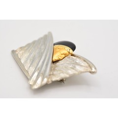 Vintage Face Abstract Pin Brooch Brushed Gold Black Silver Chunky 1980s BinAJ