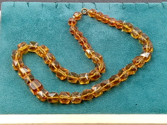 Art Deco 17″ Varies Style & Size Amber Colored Faceted Glass Bead Necklace