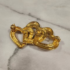 Vintage 80s Rhinestone Triple Heart Intertwined Brooch