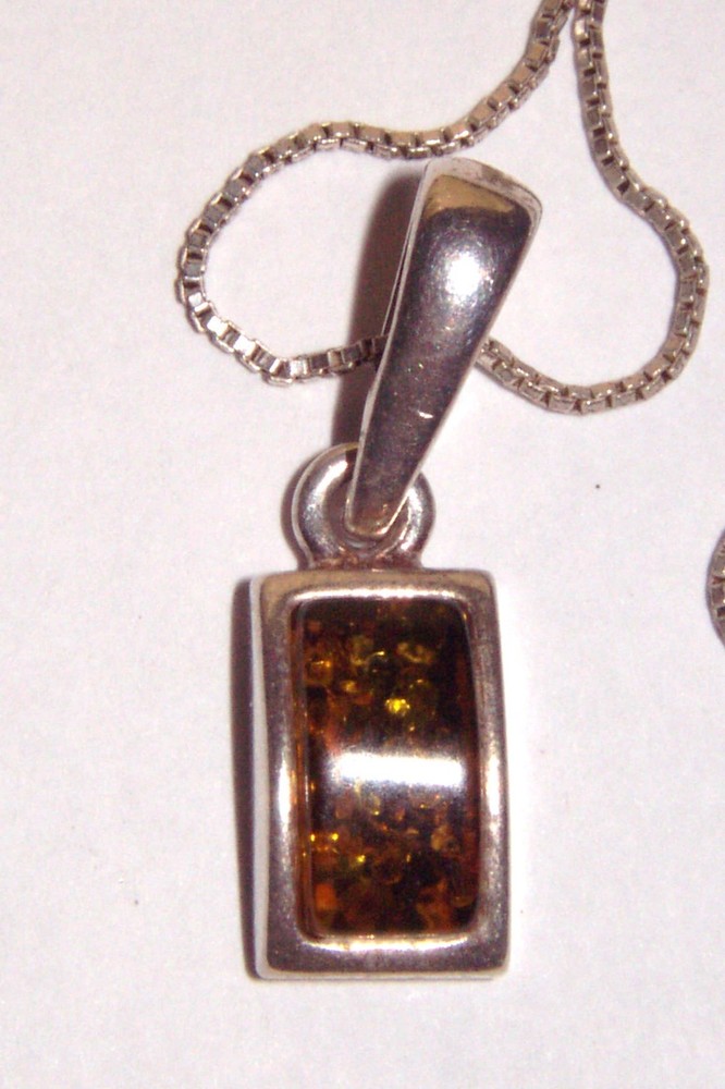 PETITE DOME AMBER BUBBLES STERLING SILVER NECKLACE PENDANT~Vtg 925 Box Chain SU