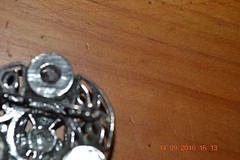 Vintage silver plated? pewter? Celtic Brooch with genuine stones