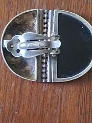 STUDIO DESIGNER ARTISAN ONYX SLAB STERLING SILVER EARRINGS Clip On RETRO 1990s