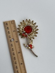 Vintage JULIANA D&E Sunflower Large Pin Brooch Champagne/Orange Rhinestone Stem