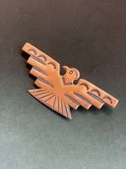 Vintage Copper Bell Thunderbird Brooch Native Southwest Stile Bird Pin Signed