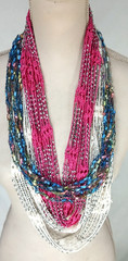 3 Crochet Beaded NECKLACES Bold BOHO Colorful Blue Pink White 30″ 38″ 38″