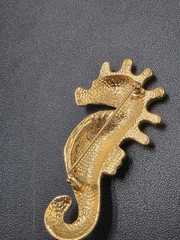 Vintage 1980s Gold-Tone Enamel Seahorse Brooch | Blue & Green Coastal Ocean Pin
