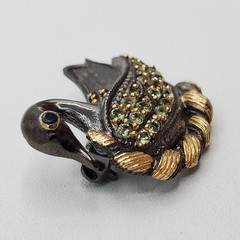 925 Swan Brooch 1.25in Rhodium Plate Sterling Silver Peridot Onyx Figural Estate