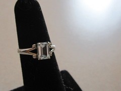 Vintage Sterling Silver 925 Square Shape Stone “Light” Blue Topz CZ Ring Sz. 6