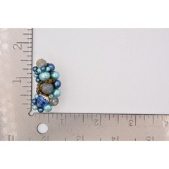Japan Vintage Beaded Clip On Earrings Blue Crystal Cluster Chunky Signed BinU