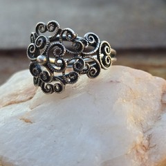 Vintage Beau Sterling .925 Silver Filigree Scrollwork Adjustable Ring