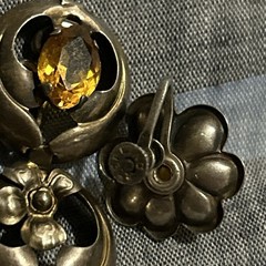 Vintage 1940s Sterling Bracelet And Earring Set Citrine Glass Flower Floral