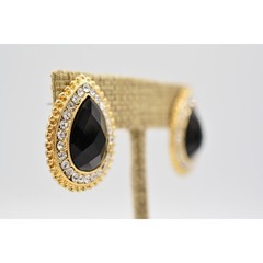 Amrita Vintage Teardrop Earrings Crystal Rhinestone Black Chunky Signed BinAR