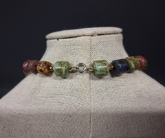 Vintage Picasso Jasper Bead Stone Necklace Colorful Barrel Style Artist Flair