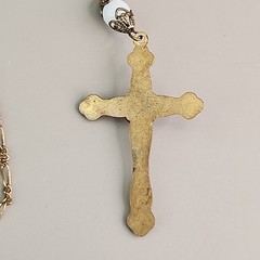 Vintage Cross Necklace Carole Opalite Antiqued Gold Tone 28″