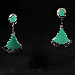 EDGAR BEREBI Original Vintage Signed Emerald Malachite Silver Designer Earrings