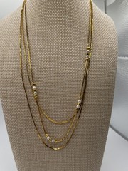 Vintage Gold Tone Multi Strand Necklace Dainty Faux Pearls
