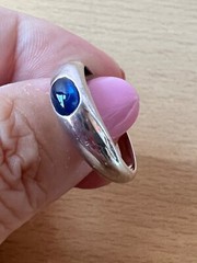 VINTAGE BLUE SPINEL CABOCHON FLUSH SET GYPSY STYLE RING 925 STERLING SILVER