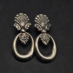 Silver Tone Art Nouveau Earrings Ornate Door Knocker Pierced Post Vintage