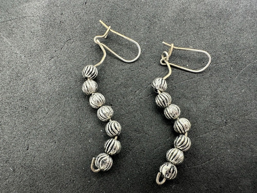 4.46g Vintage Sterling Silver 925 Textured Beaded Dangle Drop Earrings M