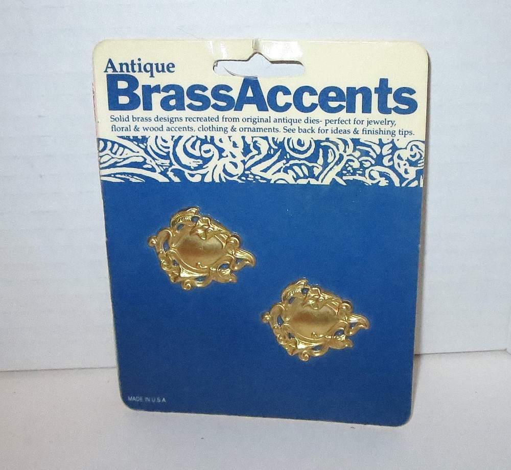 Antique Brass Accents – Solid Brass Stamped Findings Arts Nouveau -NEW NOS