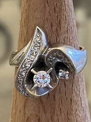 13 Diamond 14k White Gold Free Form Ring 6.73 gr Size 6.75 Vintage STUNNING!