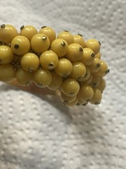 Vtg W Germany 1960s 5 Row Dangle Yellow Opaque Bead Cuff Bracelet GoldTone Frame