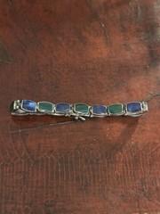 Sterling Silver 950 Taxco Mexico Malachite Lapis Bracelet 7″