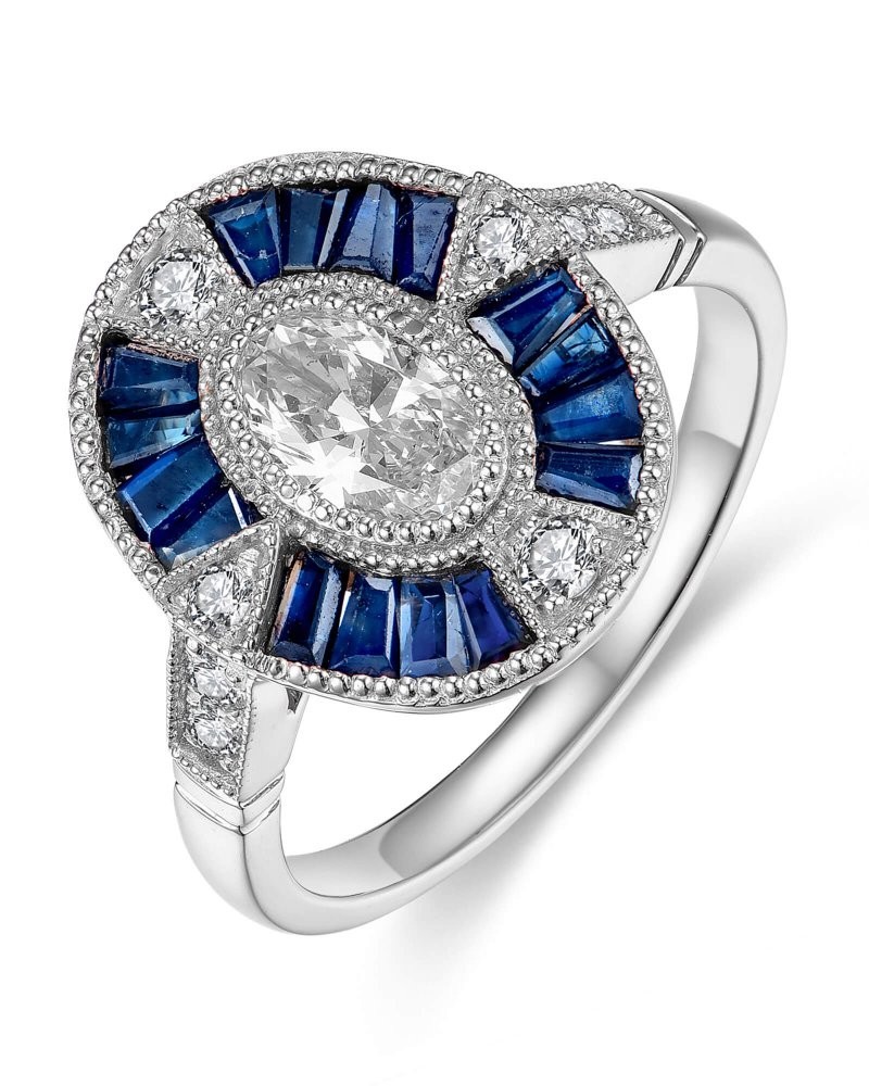 Vintage Style Art Deco Lab Created Diamond Wedding Ring In 14k White Gold Finish