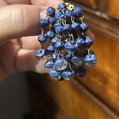 VINTAGE SET WEST GERMANY ART GLASS BLUE LAPIS WATERFALL EARRINGS NECKLACE