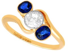 0.60Ct Sapphire and 0.51Ct Diamond 18k Yellow Gold Twist Ring Circa 1910